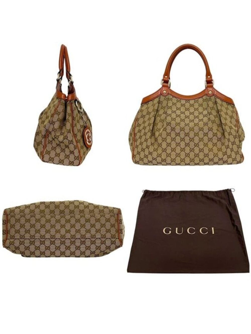 Gucci Tote Beige Orange GG Canvas Interlocking - Picture 2 of 10